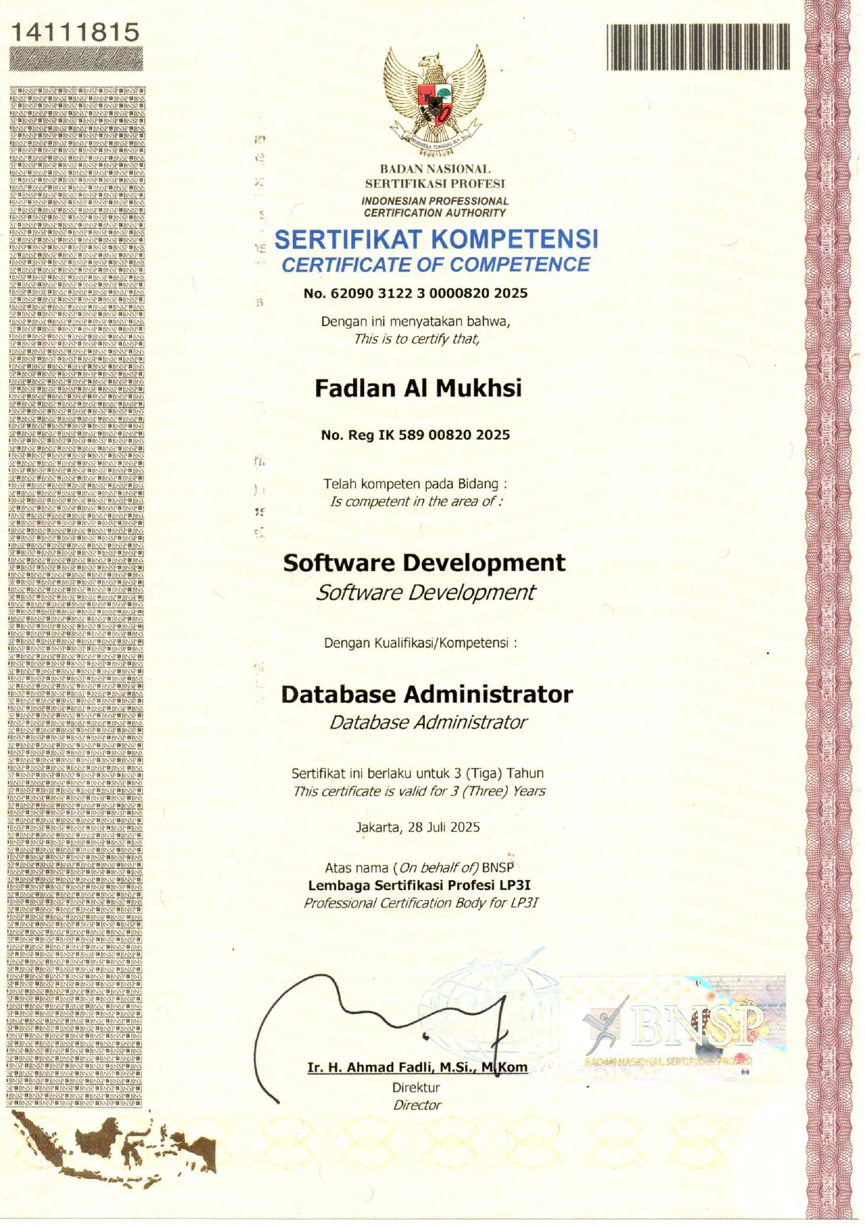 Sertifikat Kompetensi Database BNSP